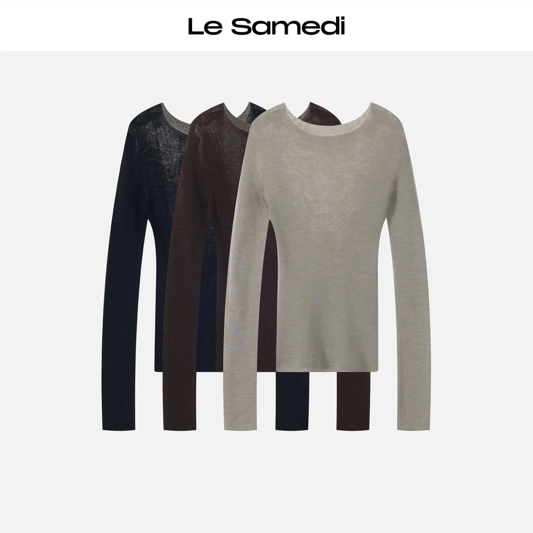 Le Samedi【極简锁骨】宠肤丝毛微透 18针气质天鹅颈长袖打底衫