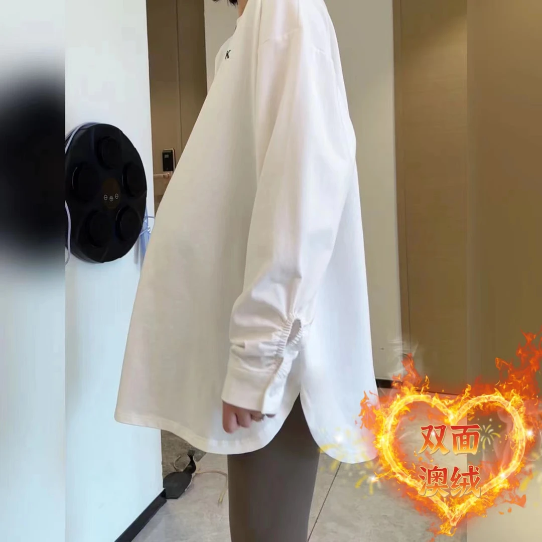 【熹小熹】孕妇秋季新款百搭袖口开衩褶皱设计字母刺绣宽松长袖上衣