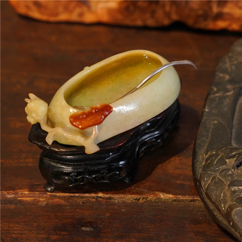 老红翡水盂全品无纹老翡翠水盂 带勺子