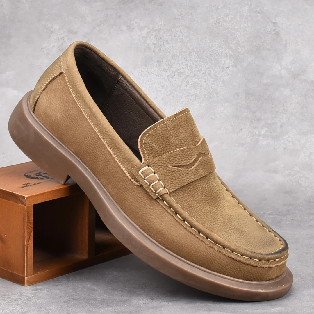 CATIA SELI真皮皮鞋新款男士休闲头层牛皮软底豆豆商务懒人一脚蹬