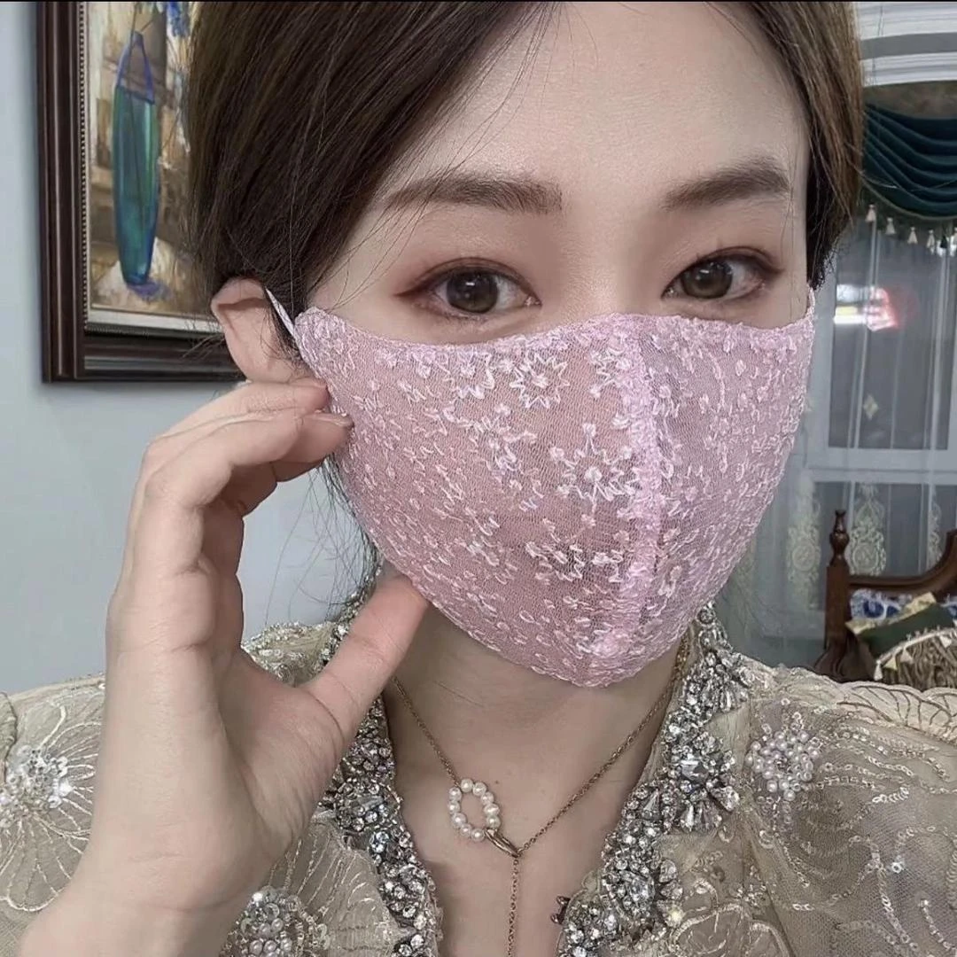 网红同款夏季满天星防晒口罩女款外面刺绣里面网纱超薄洋气时尚款
