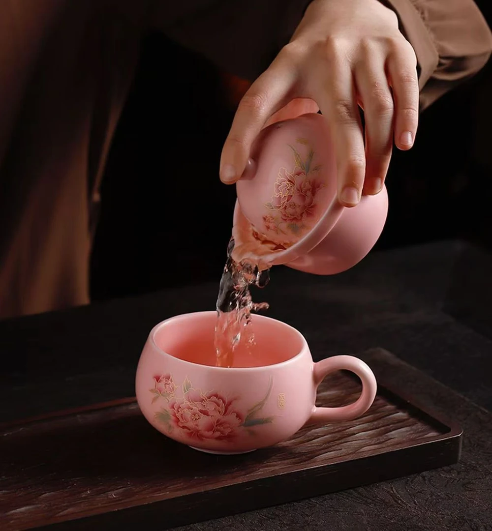 粉汝 【牡丹】 茶咖杯 带包包旅行茶具 C0909