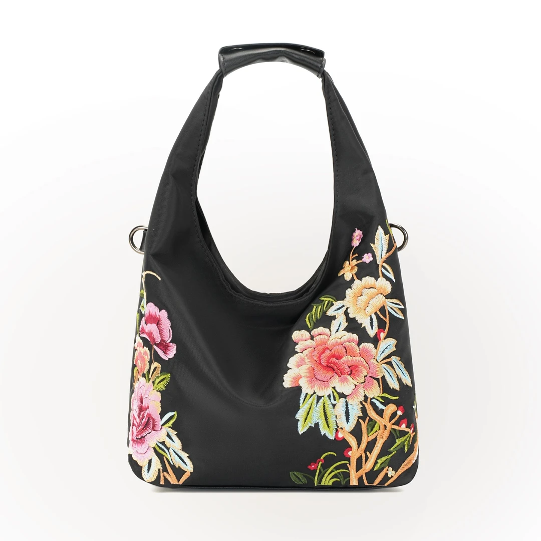 南韩丝面料拍一发二苏绣牡丹花单肩斜跨手腕腋下绣花子母包5602