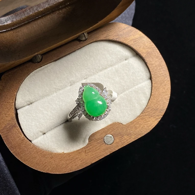 【葫芦戒】天然缅甸A货翡翠阳绿葫芦s925