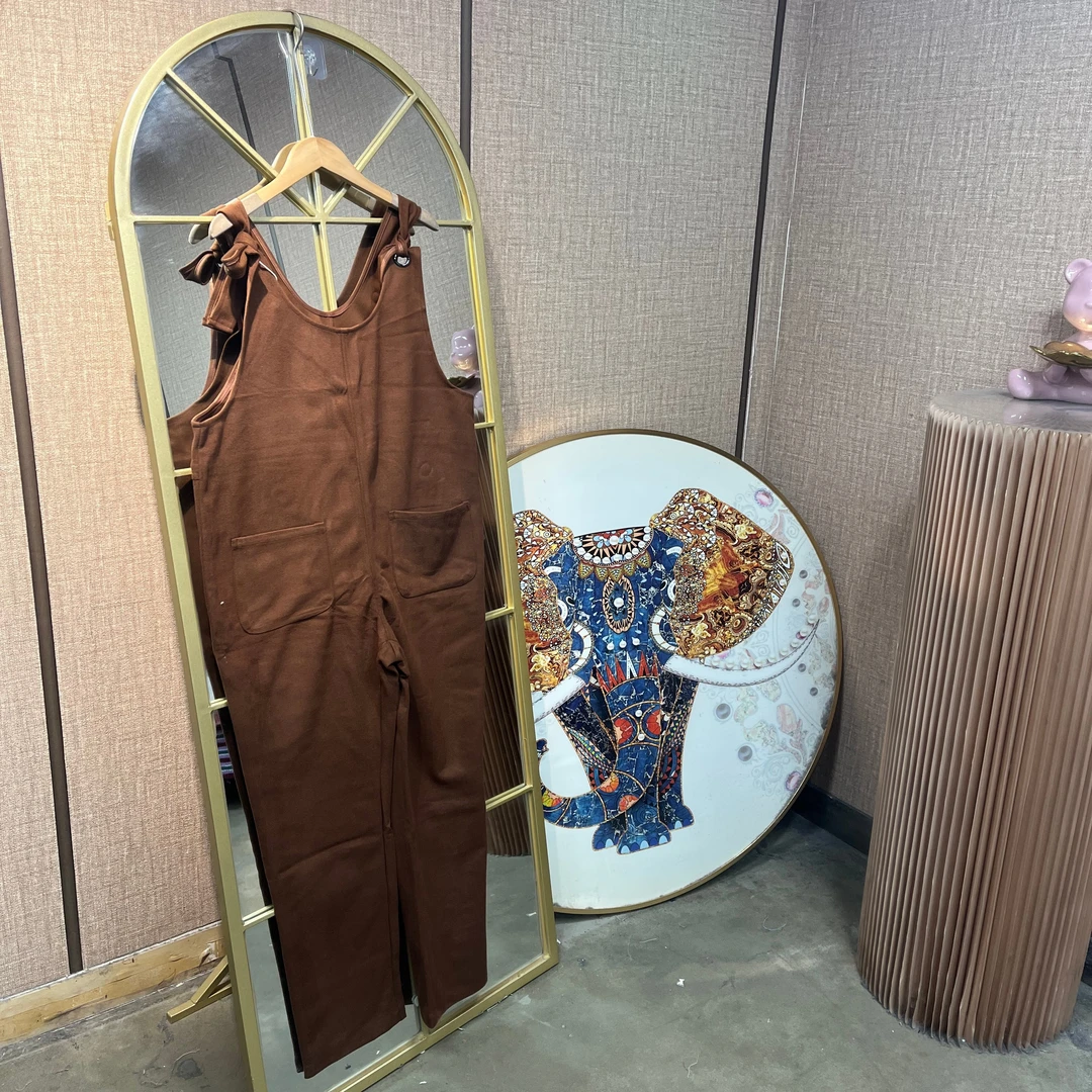 HV62孕妇咖色呢料背带裤L90-130 XL140 2XL150