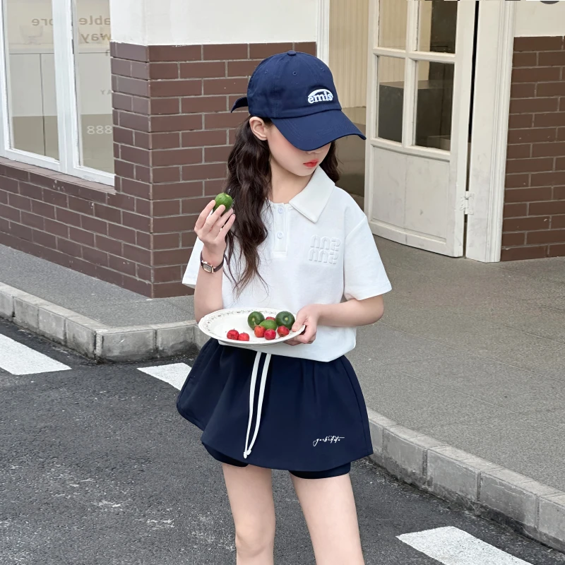 2025女童新款休闲夏季少女风休闲风套头套装韩版运动短袖短裤洋气