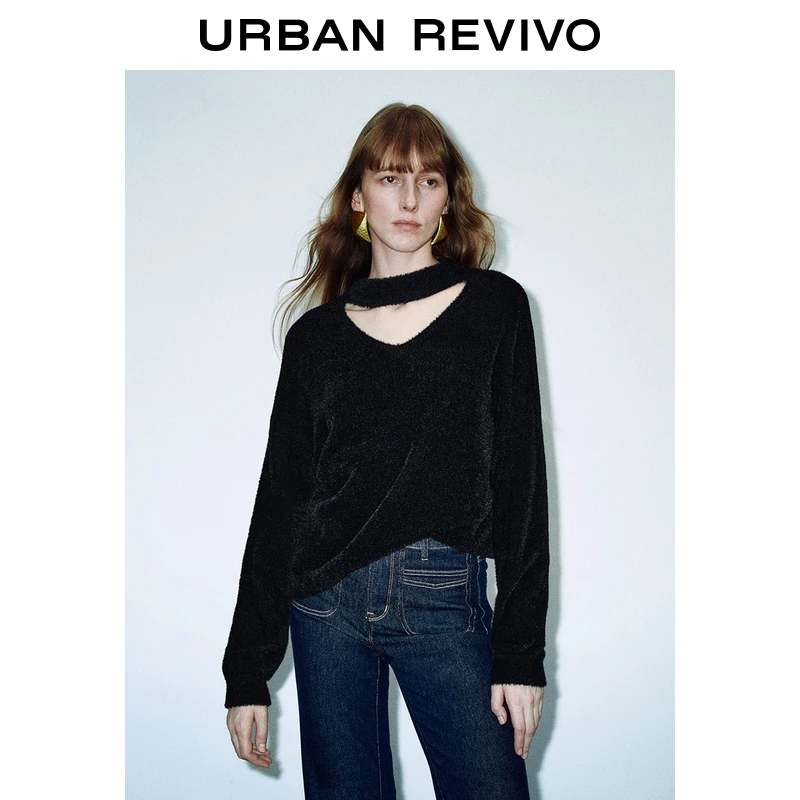 【明星同款】UR2025冬季新款女装设计感领口针织衫UWM950078