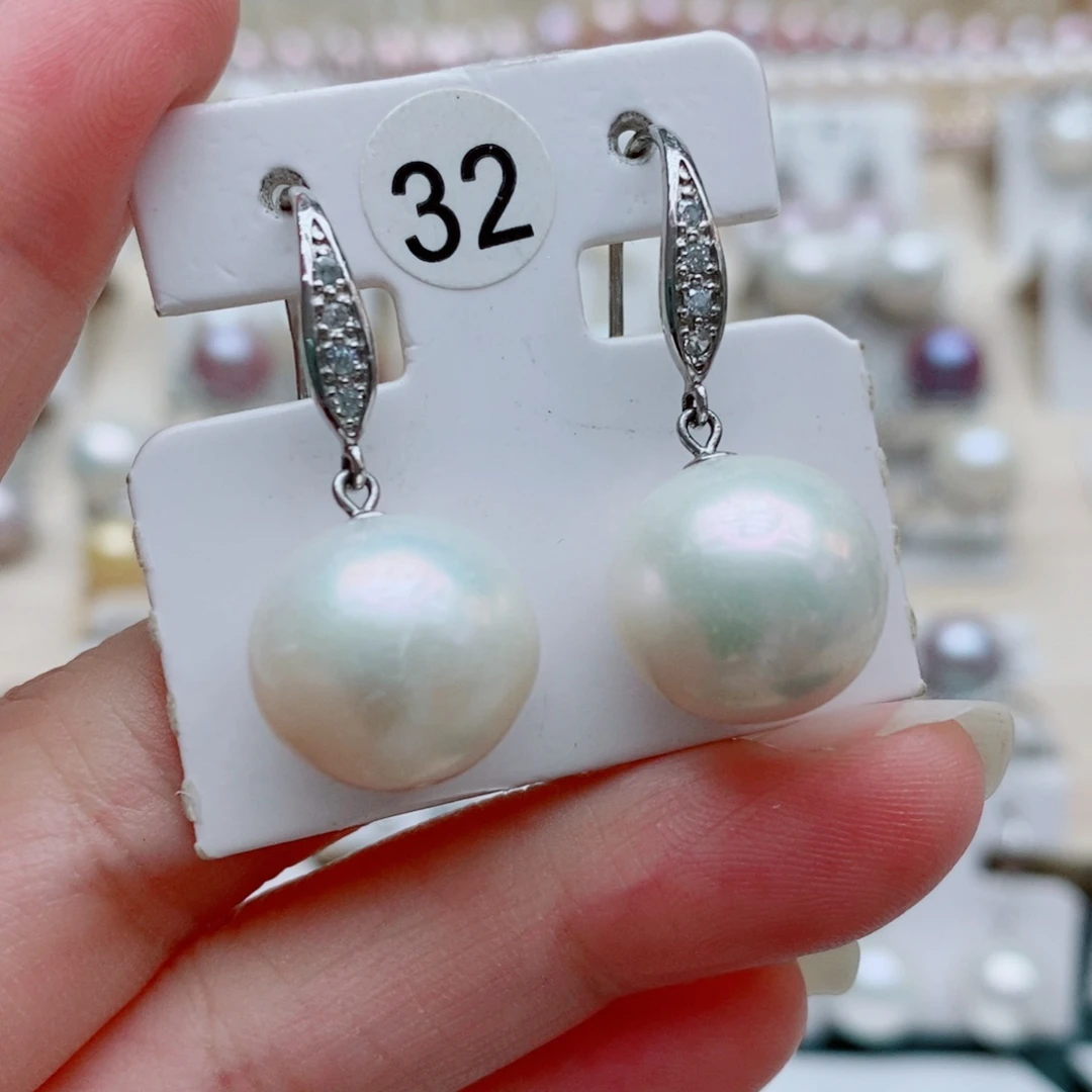 银S925镶嵌淡水珍珠耳饰13.5