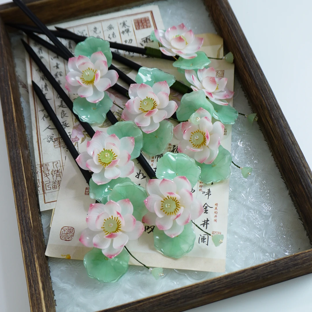 荷香 原创热缩荷花发簪汉服少女旗袍茶服汉元素新中式发簪绾发