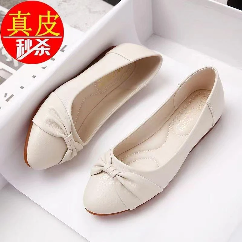 断码清仓红婧蜒单鞋女秋季新款平底圆头浅口妈妈鞋工作软皮软底鞋