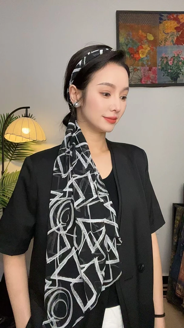 欣欣丝绸-【几何飘带】长款丝巾围巾精选百搭四季佩戴时尚丝巾优雅