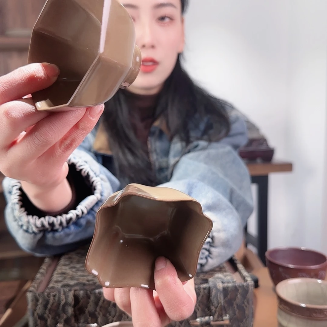 摆件瓷大八方杯四方杯