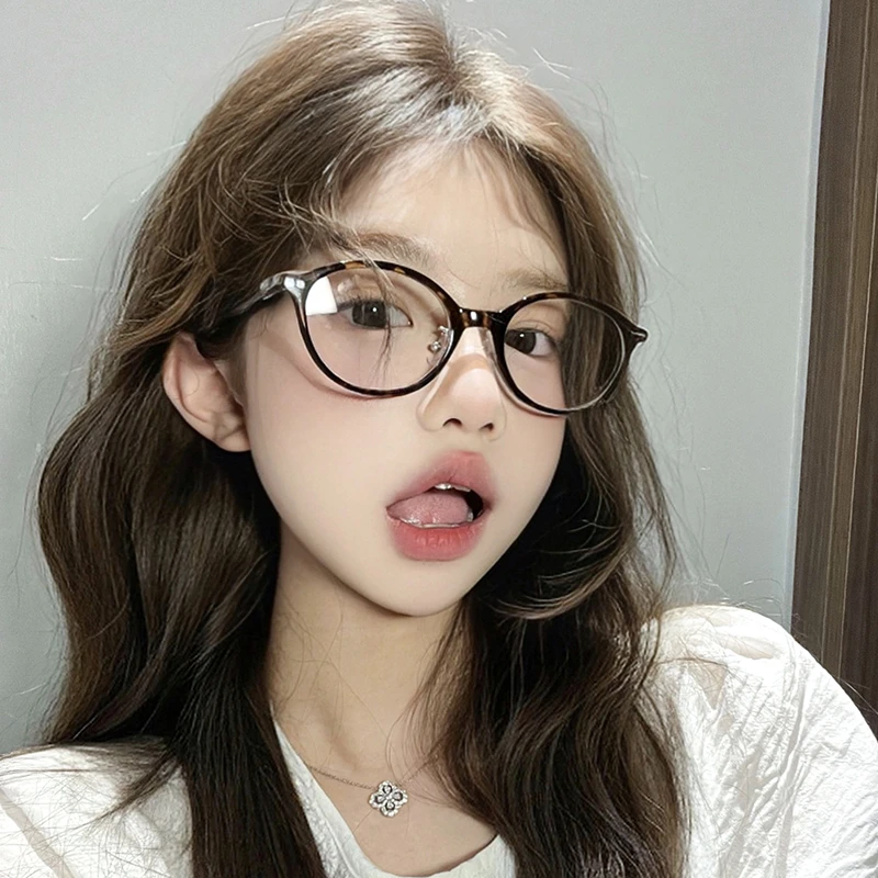 韩系书呆子椭圆玳瑁眼镜女近视可配度数素颜显脸小豹纹眼睛框架潮