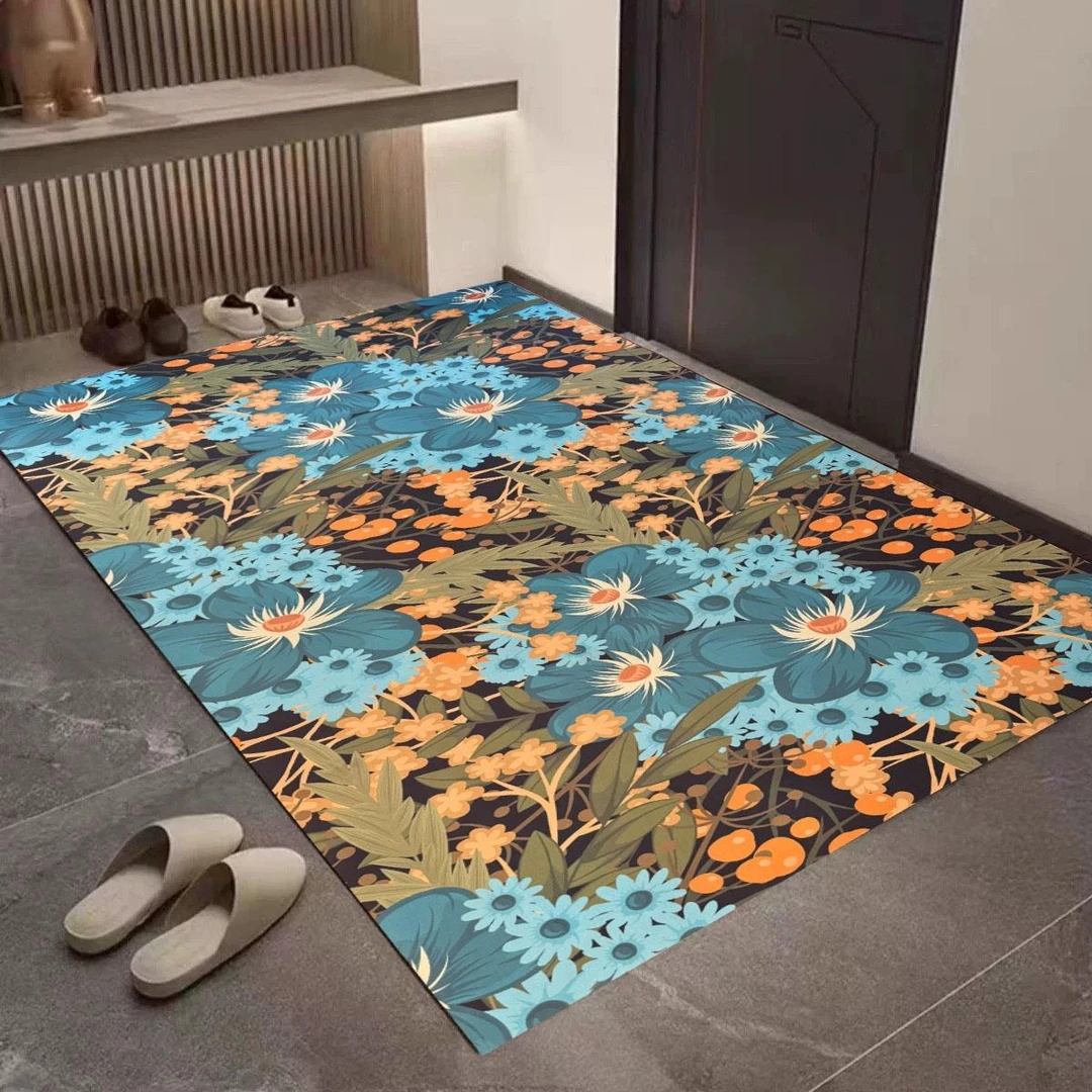 A42-F【100*160】森系清新花卉入户门玄关防滑耐磨硅藻泥地垫