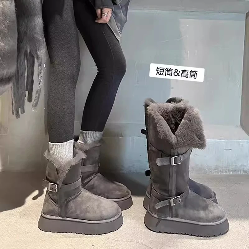 羊皮毛一体厚底增高百搭过膝雪地靴防水时尚雪地靴韩版高筒加厚