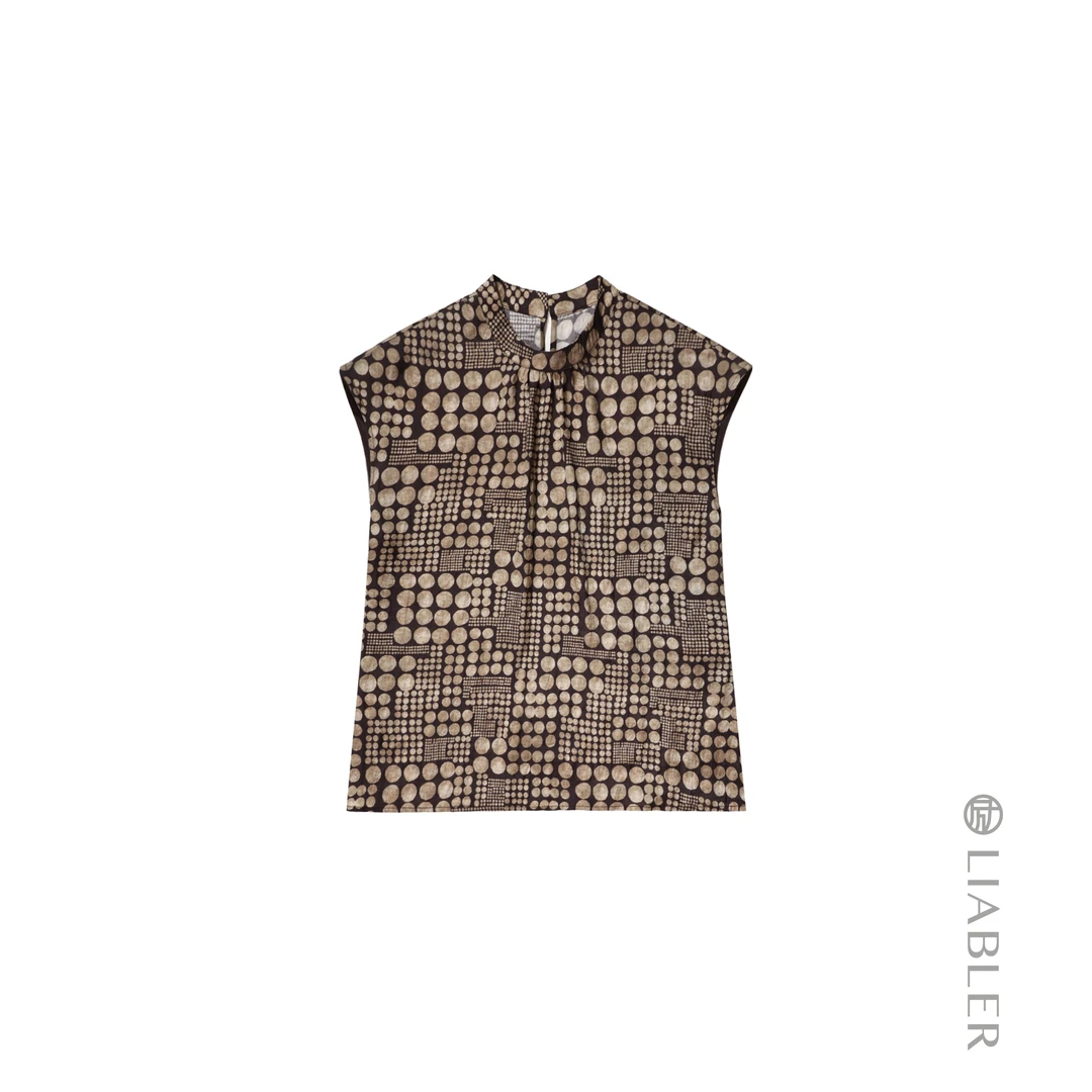 LIABLER/励 D25春夏不规律波点立领小盖袖上衣 LSS251150J