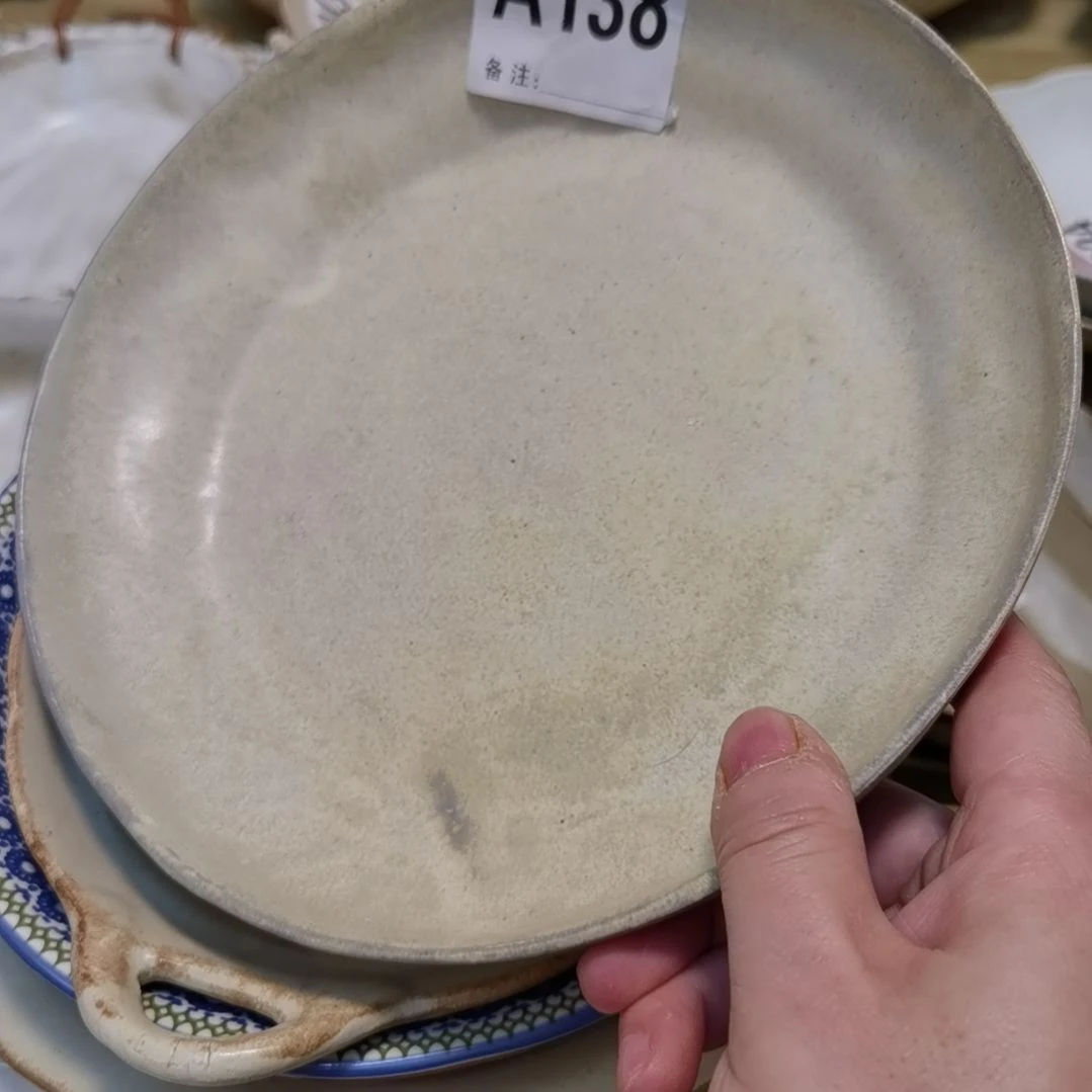瓷片微瑕粗陶九寸深盘两个一组