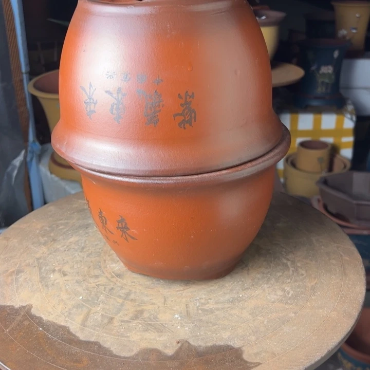 紫砂宜兴紫砂花盆紫气东来25+25