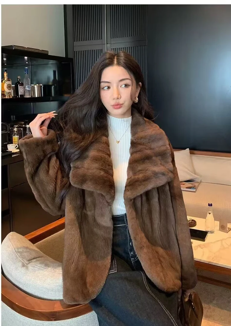 【皮城夫人】冬季女士翻领短款时尚紫金短二休闲气质水貂外套 2417