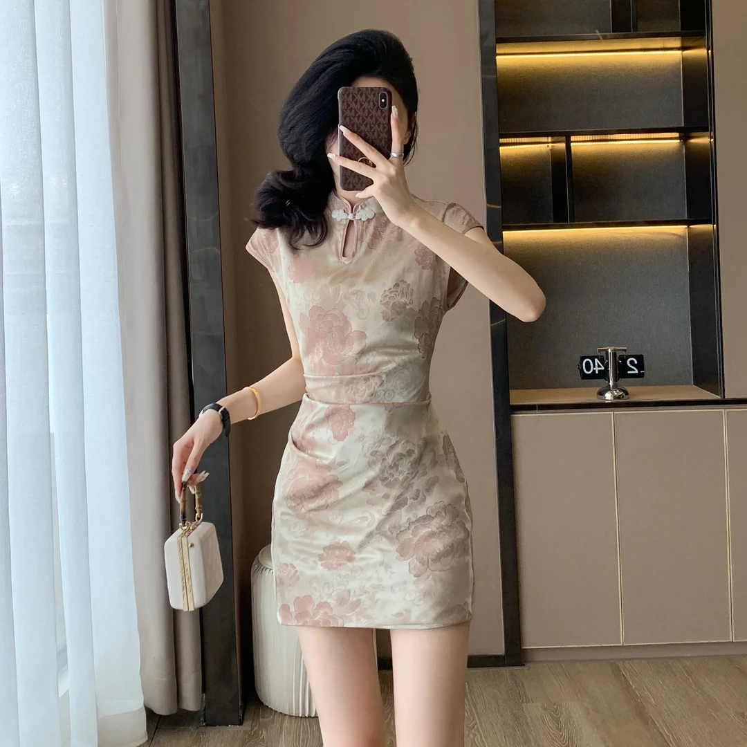 夏季新款高贵典雅新中式提花旗袍裙小个子复古国风气质女装连衣裙