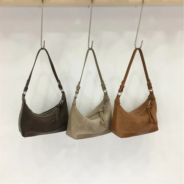 小脏柜 新款秋冬高级麂皮绒拼接手提腋下风筝饭盒包单肩斜挎小包