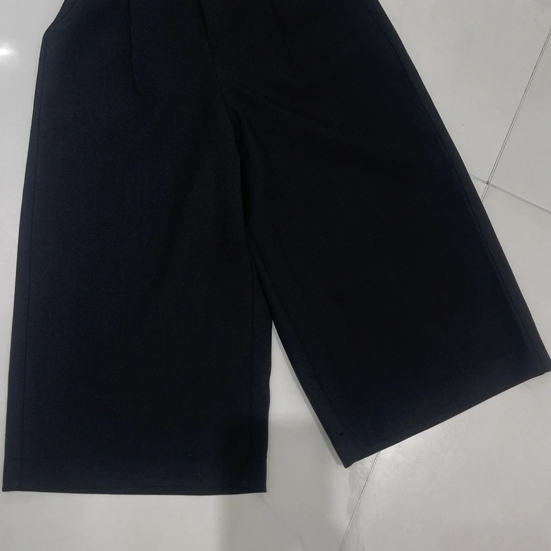 日系小众女夏季宽松显瘦直筒阔腿九6分休闲毛呢裤黑色阔腿裤百搭