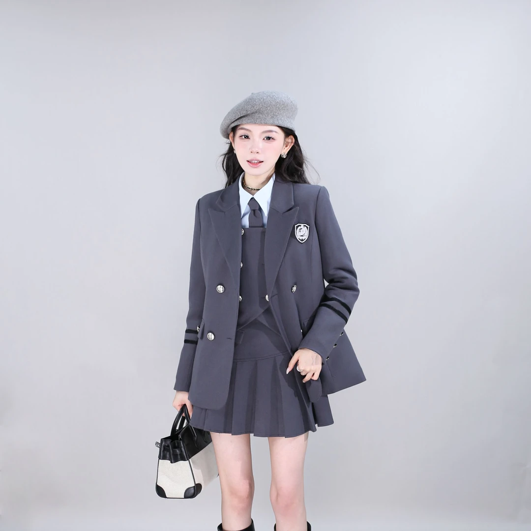 【中古情话】冬季真两件设计拼色辣妹调节扣夹棉厚款显瘦女套装
