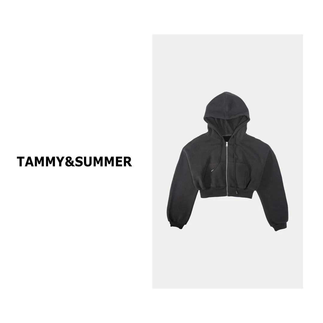 【Tammy&Summer】时尚休闲百搭短款连帽拉链卫衣宽松连帽开衫4964