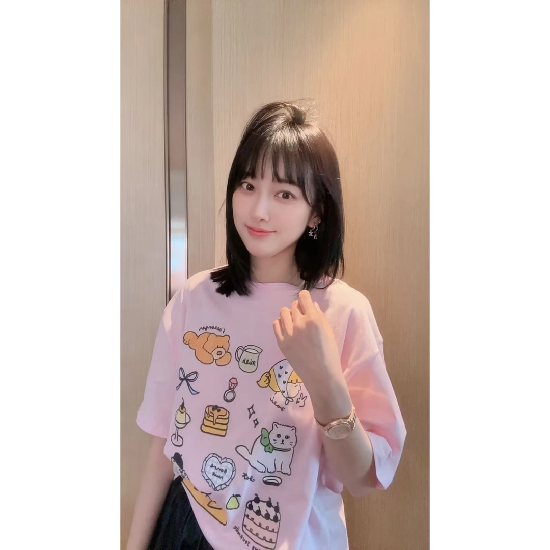 【张静芝】韩国新品~可爱卡通甜品宠物印花减龄洋气百搭短袖T恤