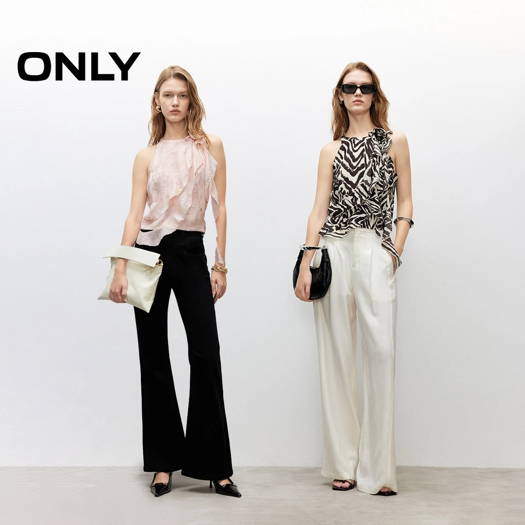 ONLY削肩短款雪纺衫“夏季新款”设计感飘逸荷叶边女|125241003