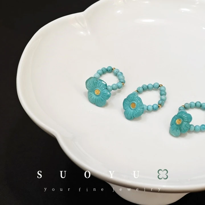 彼岸花·所欲珠宝|16 B501401-18k绿松小花戒指#多样性发一