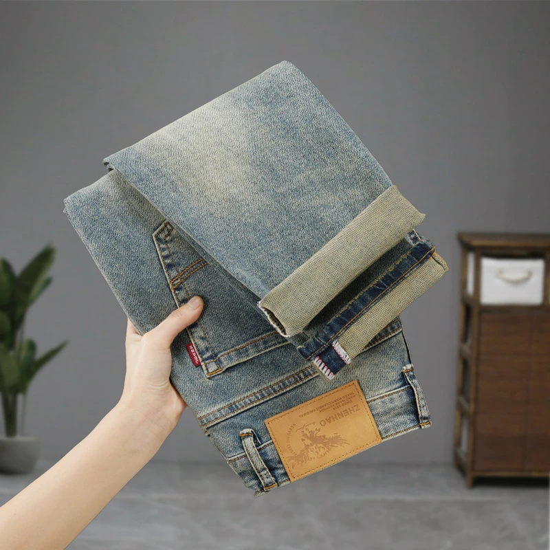 侧拉链口袋高端弹力男士牛仔裤2025年春季新款宽松直筒男款长裤子