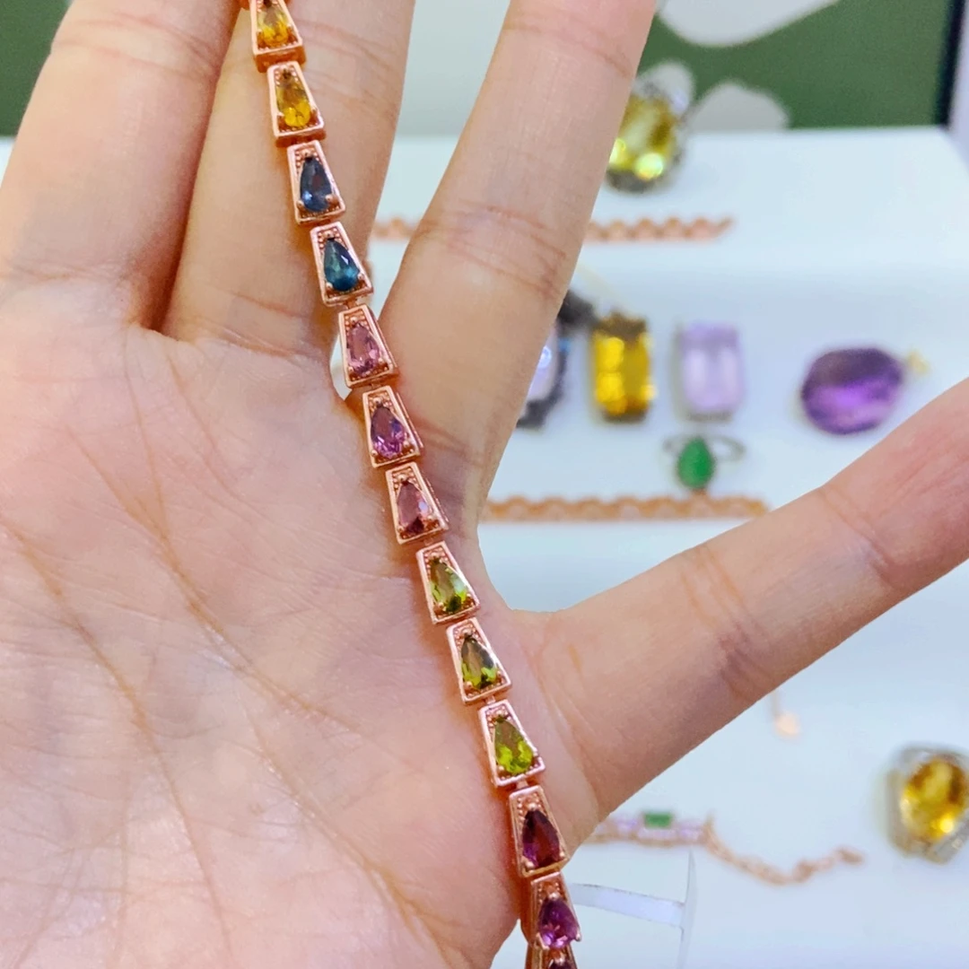 银S925镶嵌手链碧玺