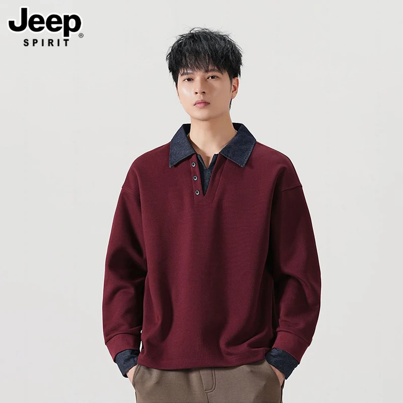 JEEP吉普拼接假两件卫衣秋冬男25秋季新款美式潮牌翻领长袖卫衣