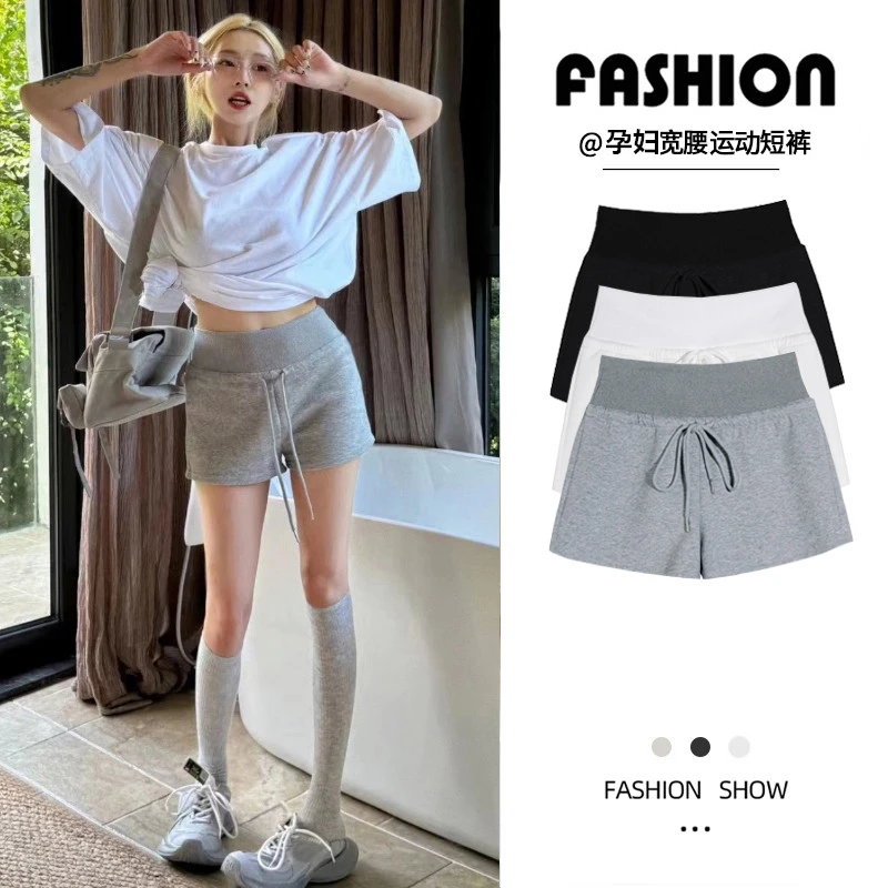 2025夏季新款显瘦两穿抽绳休闲孕妇短裤a字辣妹瑜伽裤运动打底裤