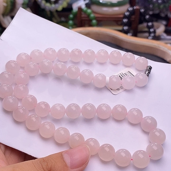 和田玉未镶嵌颈饰孤品老坑料高冰樱花粉妈妈链10m