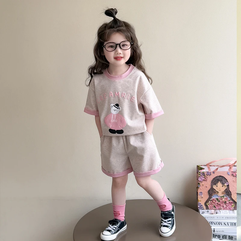 女童夏季套装洋气儿童新款女宝宝立体卡通短袖短裤小女孩夏装休闲