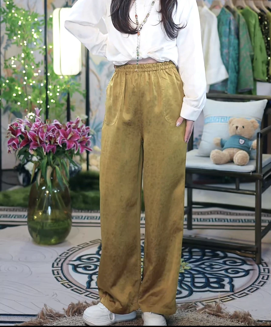 【老料稀缺炸裂金龟缎直筒裤】香云纱桑蚕丝两面穿必入款