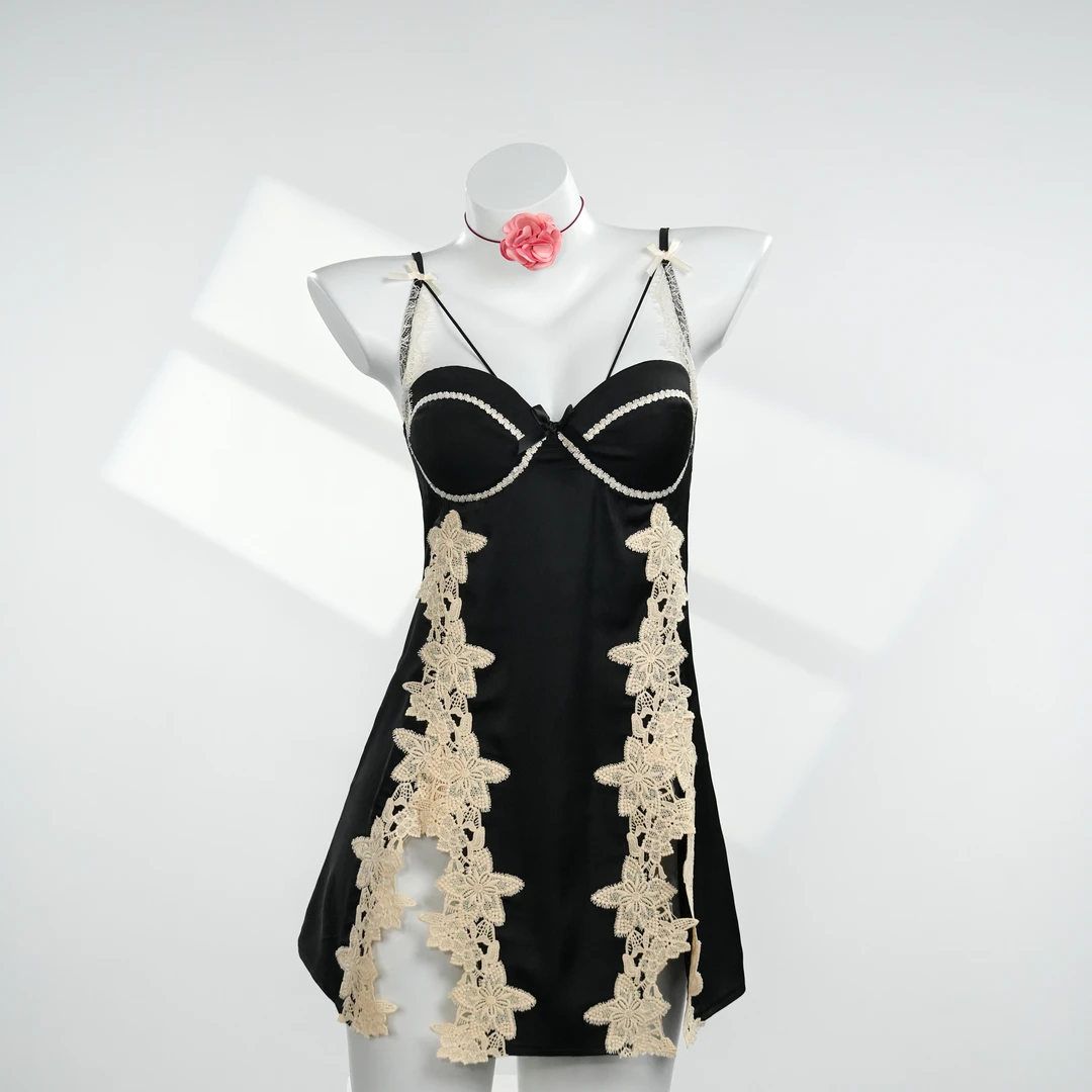 飞花【90-220斤】法式轻奢气质美背女士复古刺绣大码睡裙 2979