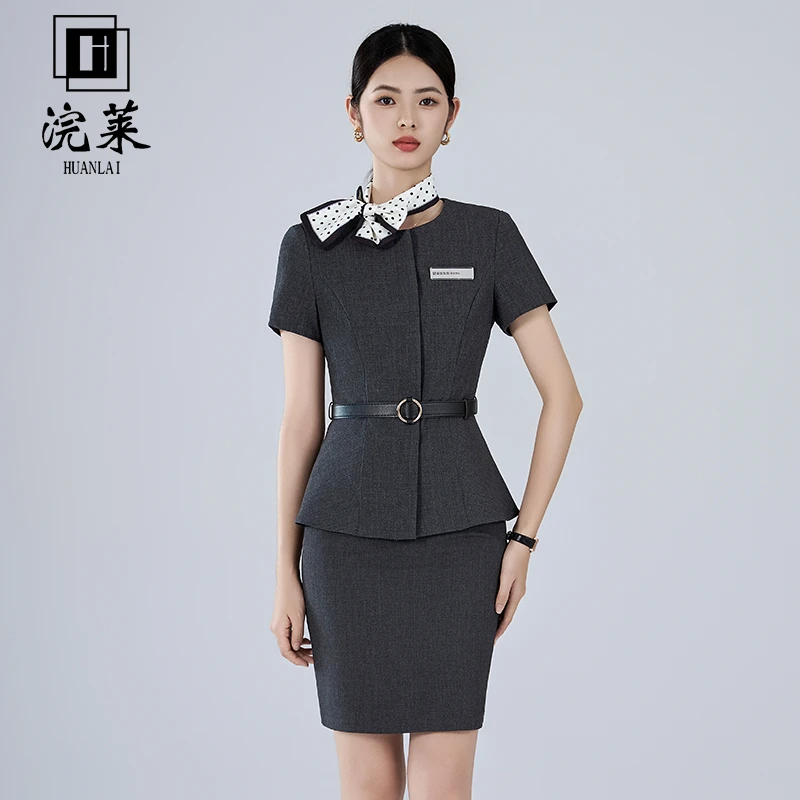 职业装气质女神范灰色套装珠宝店美容院前台售楼部柜姐工装工作服