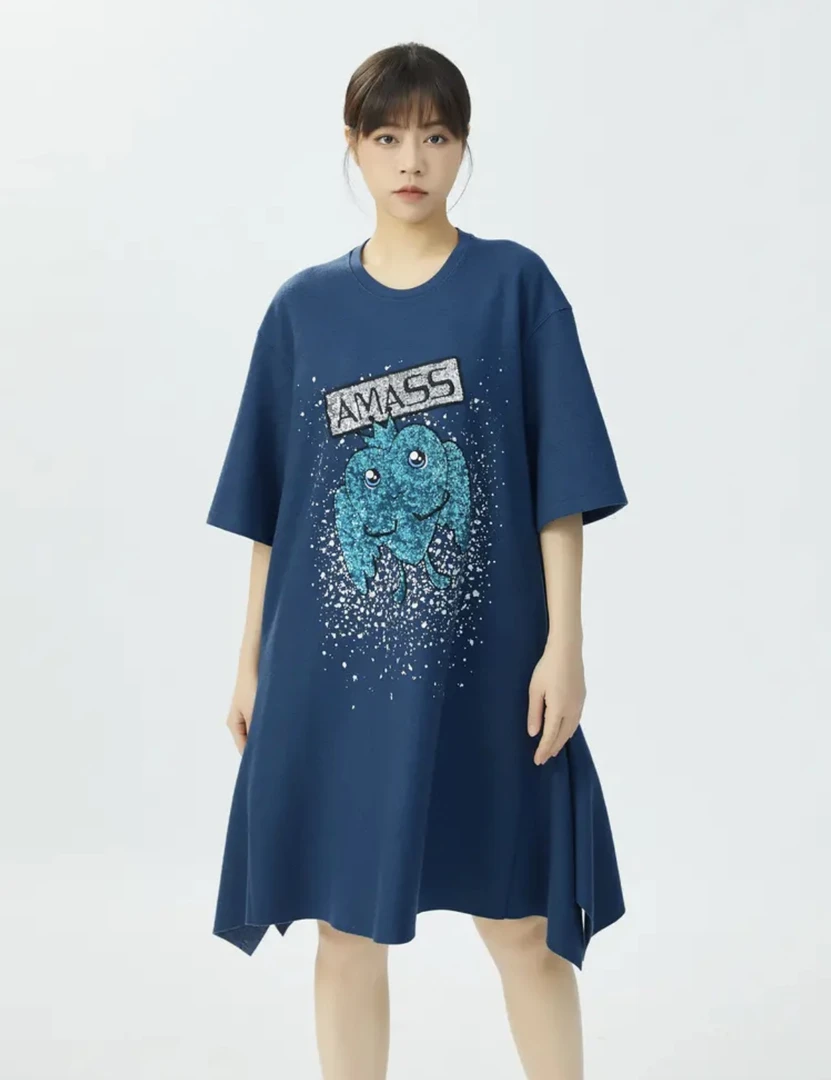 （不退换）5500389春款宽松短袖时尚连衣裙休闲百搭中长款