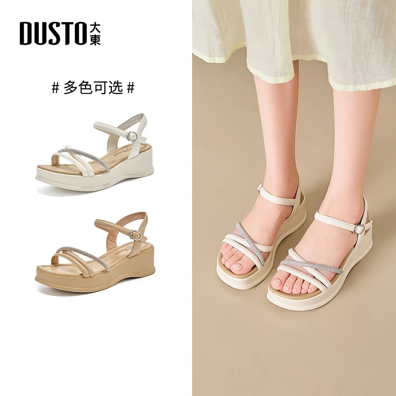 大东坡跟厚底凉鞋女2025夏季新款时尚外穿舒适增高一字带女鞋3507