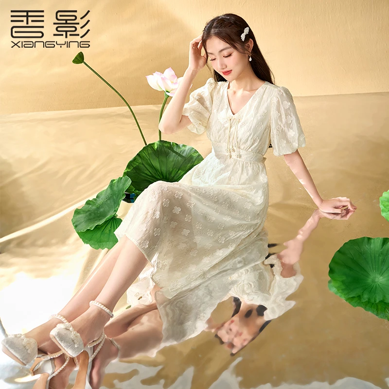 【直播专享】Q832331旗袍 香影旗袍改良年轻款少女夏装新款v领泡泡