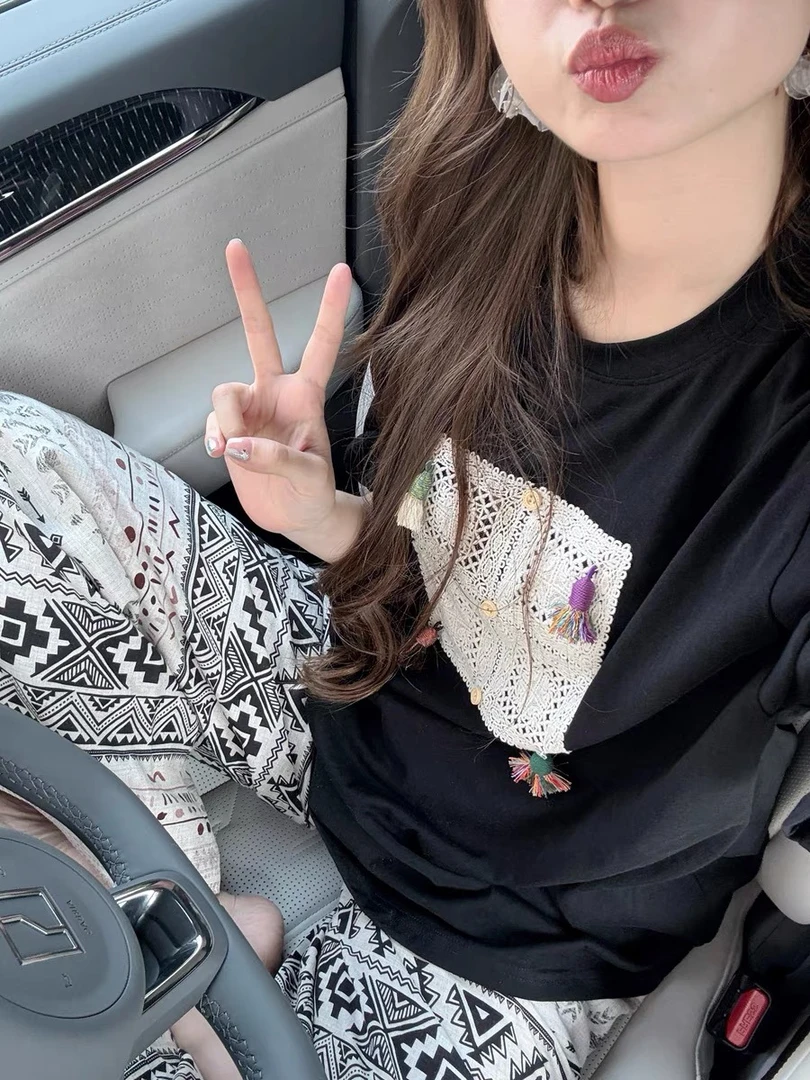 编码【500-602】直播短袖T恤2025夏季新款重工柔软舒适圆领正肩