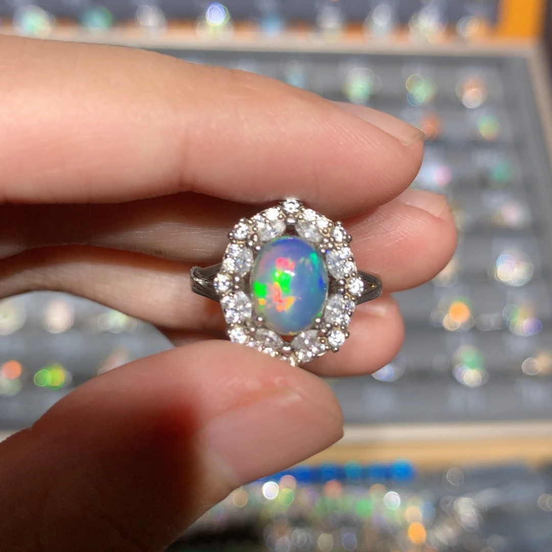 银S925镶嵌欧泊欧泊戒指y