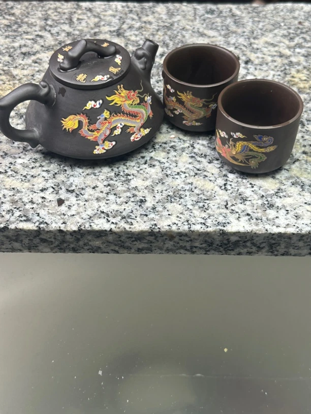 原矿紫砂龙凤变色石瓢壶 一壶两杯