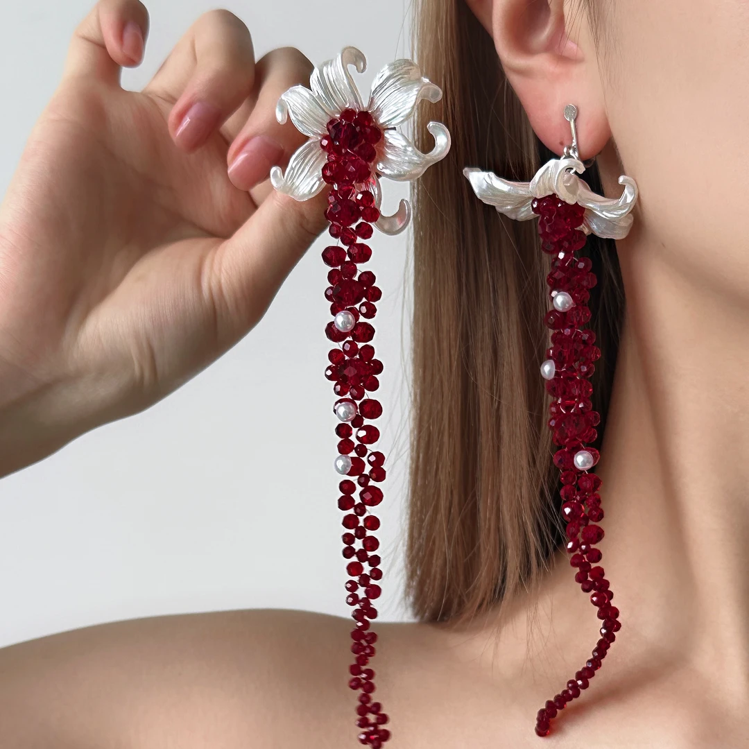 合金亚克力耳饰 E0254-1甜美精致轻奢高级感小众设计感花朵耳夹