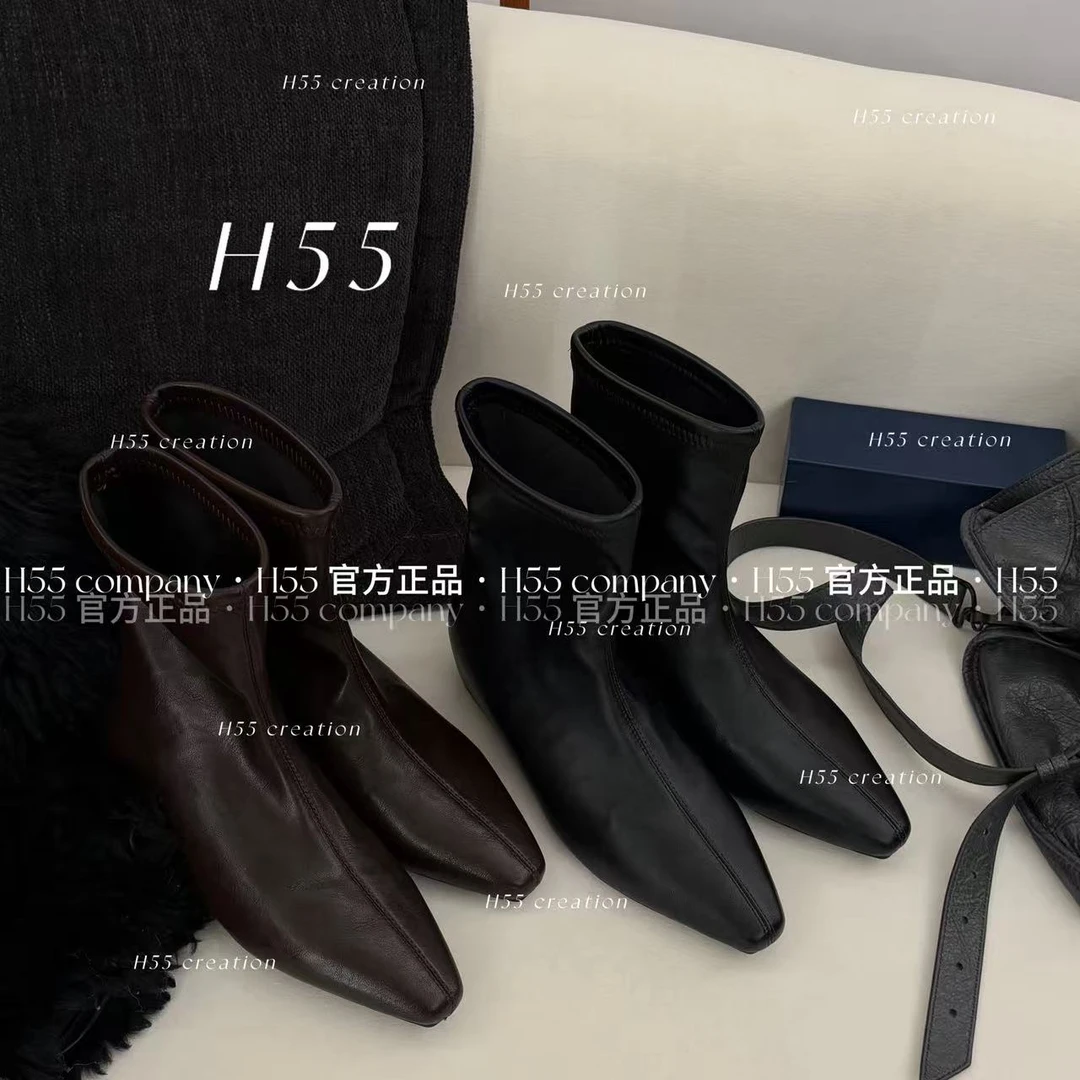 H55女鞋【280g】轻法式｜尖头弹力瘦瘦靴楔形增高4cm59-3047【SY】