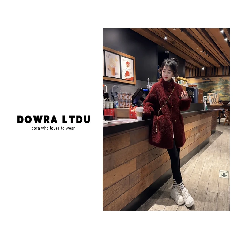 朵拉【热奶茶】2024年冬季新款半高领纯色羊毛百搭外套女潮147-8955