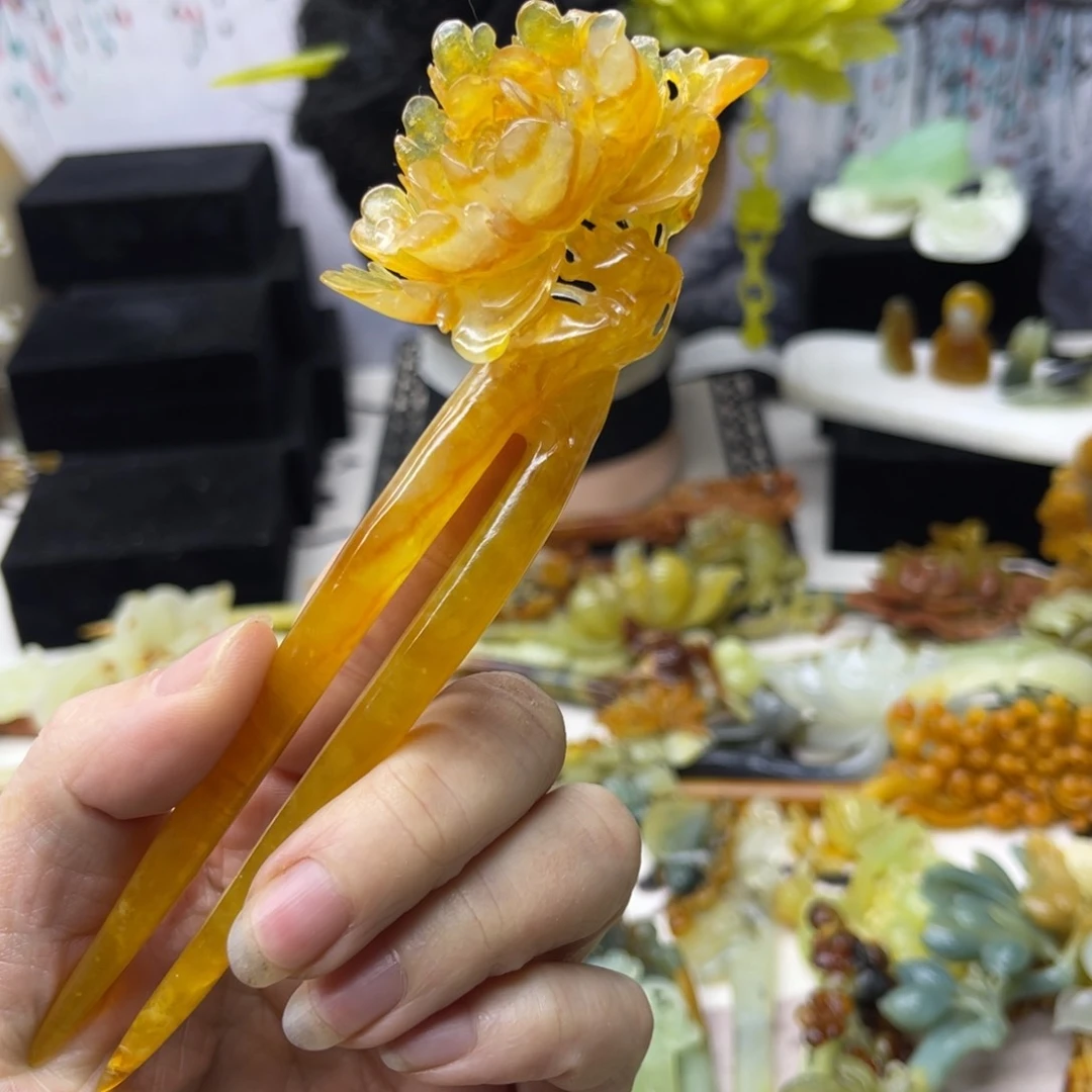 【闪购商品】蛇纹石玉发饰合金榆*